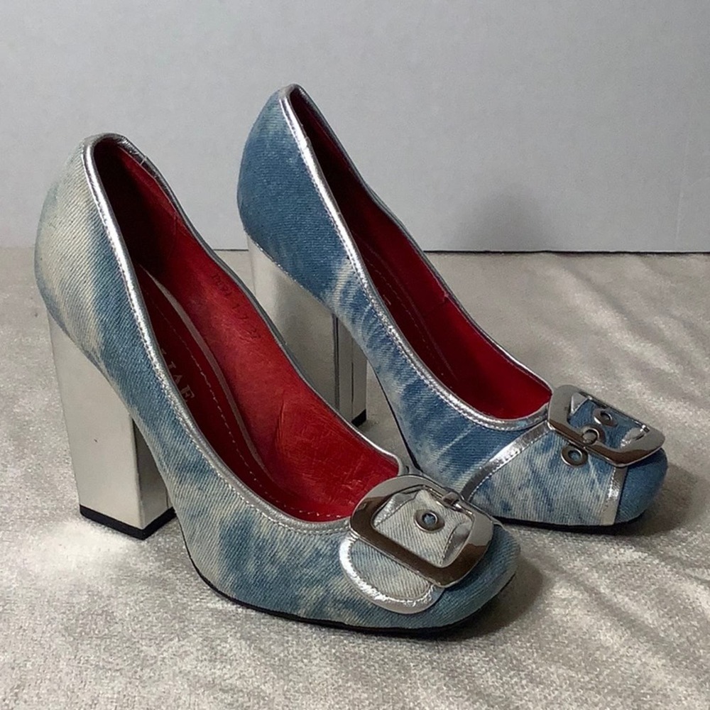 Acid wash Blue Jean Heels Size 37 7 US